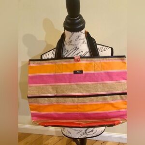Scout Striped Tote Bag in Pink and Orange with Natural Stripe Accents